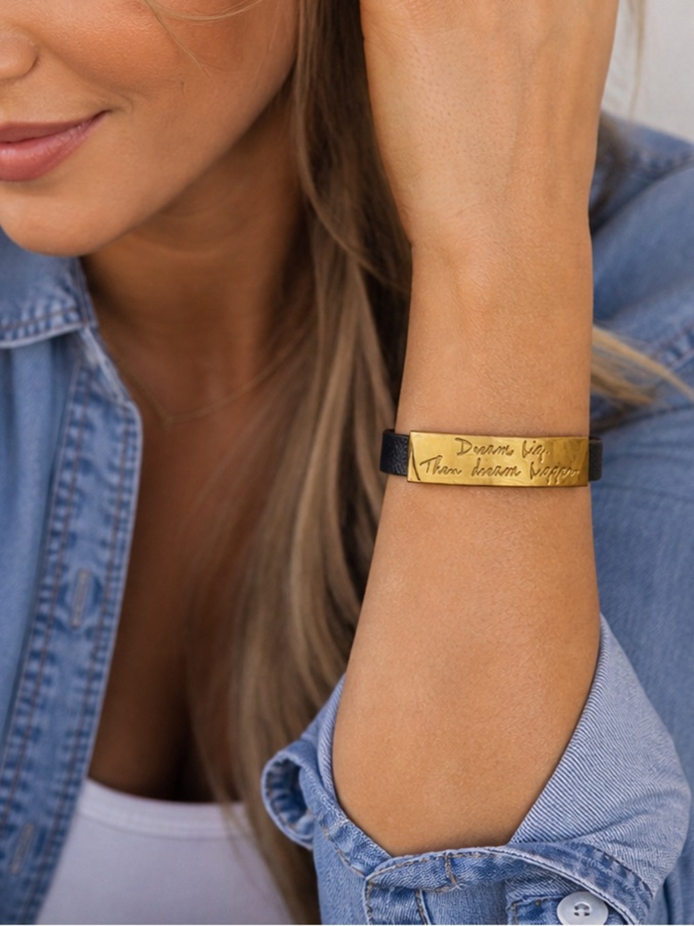 Black and Gold Inspirational Bracelet | “Dream Big Then Dream Bigger” message